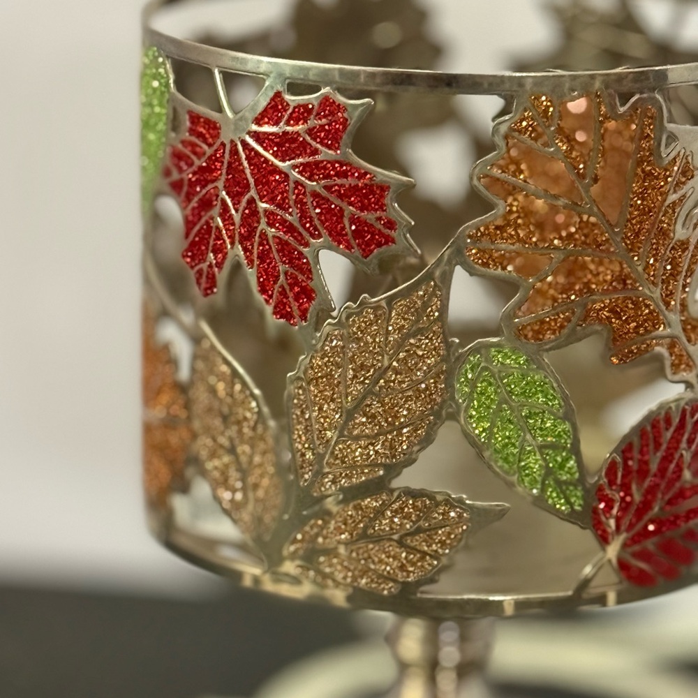 Bath & Body Works Retired Fall Leaves 3 Wick Candle Holder Sparkle Home Decor - Picture 3 of 7